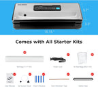 INKBIRD Vacuum Sealer Machine with 5 Vacuum Seal Rolls(Total to 110ft) and 8''*12'' Food Sealer Bags*5, Compact Food Sealer Machine with 10-In-1 Easy Option for Food Preservation,Sous Vide