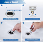 Hibbent 2 Pack All Metal Upgraded Bathroom Sink Stopper, Universal Pop Up Sink Drain Strainer, Brass Bullet Core Push Type Sink Stopper for 1.1''~2.3''' Basin, Anti Clogging Drain Filter, Chrome