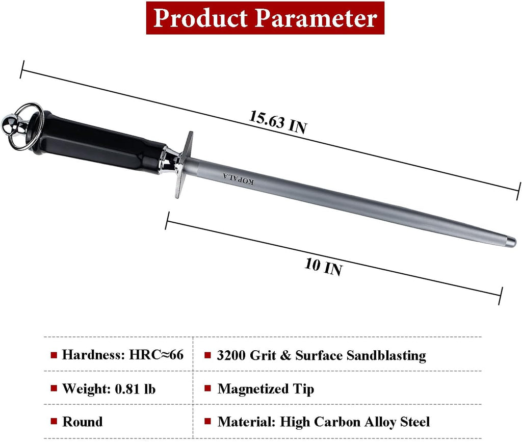 Sharpening Steel Knife Sharpener Rod Round 10 Inches Honing Steel for Knives Dark