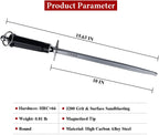 Sharpening Steel Knife Sharpener Rod Round 10 Inches Honing Steel for Knives Dark