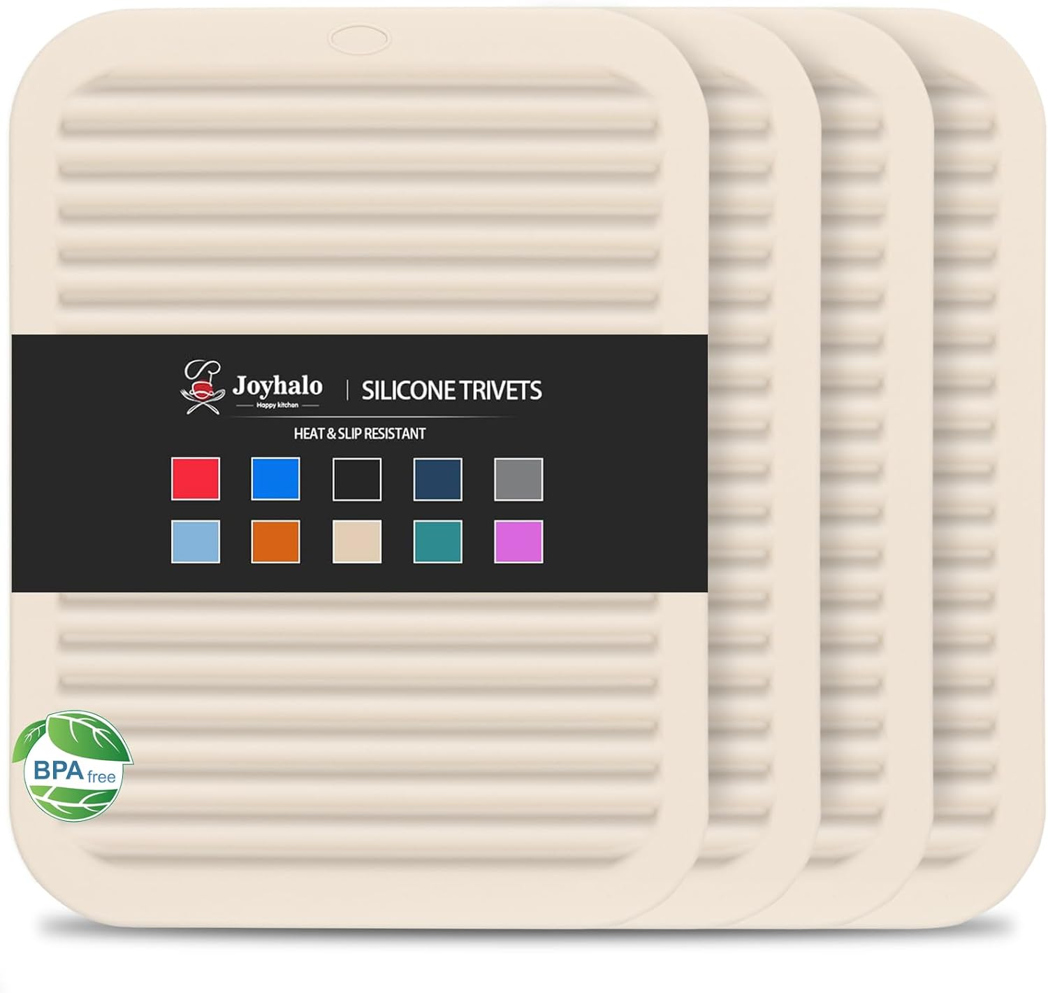 Joyhalo 4 Pack Silicone Trivets for Hot Pots and Pans,480℉ Heat Resistant Trivets for Hot Dishes,Hot Pads for Countertop,Kitchen Potholders,Khaki