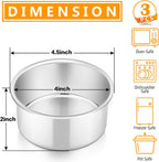 P&P CHEF 4 Inch Round Cake Pan Set of 3, Stainless Steel Round Baking Layer Pans Bakeware for Layer Birthday Cake, Fit Oven/Pots/Pressure Cooker, Leakproof & Dishwasher Safe, Silver