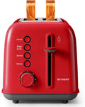 BUYDEEM DT620 2-Slice Toaster, Extra Wide Slots, Retro Stainless Steel with High Lift Lever, Bagel and Muffin Function, Removal Crumb Tray, 7-Shade Settings,Red