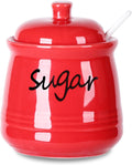ONTUBE Ceramic Sugar Bowl with Lid and Spoon 12oz (Red)