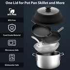 Collapsible Microwave Splatter Lid with Vented Tempered Glass Cover Wok Lid for Microwave Safe, Stockpot Steamer Pot Pan 10.5-11 inch Universal Multifunction Silicone Cover