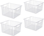 Freezer Baskets Storage Organizer, Refrigerator Metal Wire Basket bins, Household Bins with Built-in Handles for Kitchen Cabinets, Freezer, Pantry, Closets, Bathrooms, 4 Packs