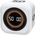 Rotating Cube Visual Timer 5, 25, 10 50 Minutes Preset + Custom Countdown, Rechargeable Desk Productivity Flip Timer with Detachable Silicone Cover for ADHD Study Work Kitchen School (White)