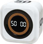 Rotating Cube Visual Timer 5, 25, 10 50 Minutes Preset + Custom Countdown, Rechargeable Desk Productivity Flip Timer with Detachable Silicone Cover for ADHD Study Work Kitchen School (White)
