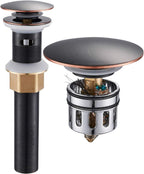 Vessel Sink Drain,Bathroom Pop-up Drain with Detachable Basket Stopper, Anti-Explosion and Anti-Clogging Drain Strainer, Sink Drain Assembly with Overflow Oil Rubbed Bronze, RWF083K