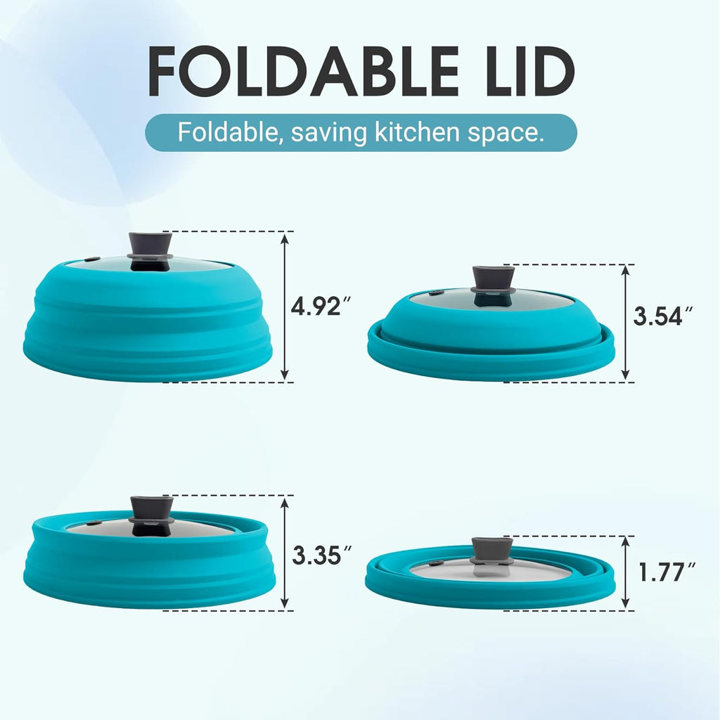Microwave Splatter Cover for Food Collapsible Glass Microwave Cover Silicone Splatter Guard Dishwasher Safe Splatter Lid for Plates, Bowls, Pots & Stovetop Cooking 10.8" Blue