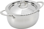 Bialetti 6-Quart Nonstick Aluminum Pasta Pot with Strainer Lid and Handles, PFOA-Free Nonstick Oval Cooking Pot and Lid, Silver