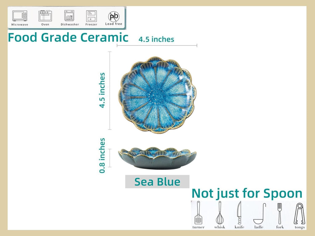 Ceramic Spoon Rest for Stove Top, Flower Cute Spoon Rest for Kitchen Counter, Cooking Spoon Holder for Kitchen Counter, Utensil Rest Spatula Rest Ladle Holder Tong Rest, 1 PC (Retro, Sea Blue)