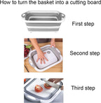 Camping Collapsible Cutting Board Dish Basin BBQ Prep Tub Camp Sink Dish Washing Station Multifunctional Storage Basket(Grey green)