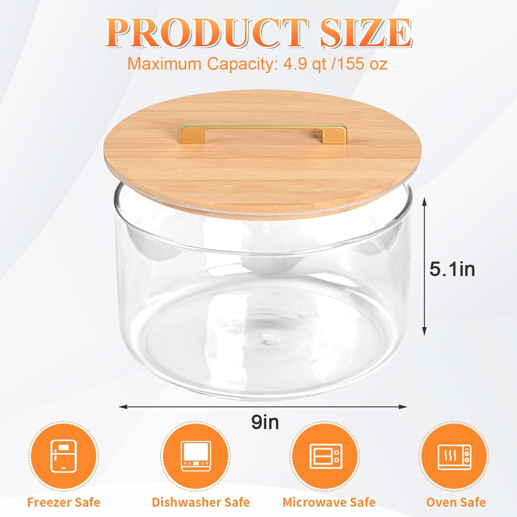 9 inch Large Salad and Trifle Bowl Glass with Lid, 155 oz Versatile Mixing and Serving Dish for Fruit, Laying Ice Cream, Cake, Cupcake, Baking, and Dessert, Microwave Safe