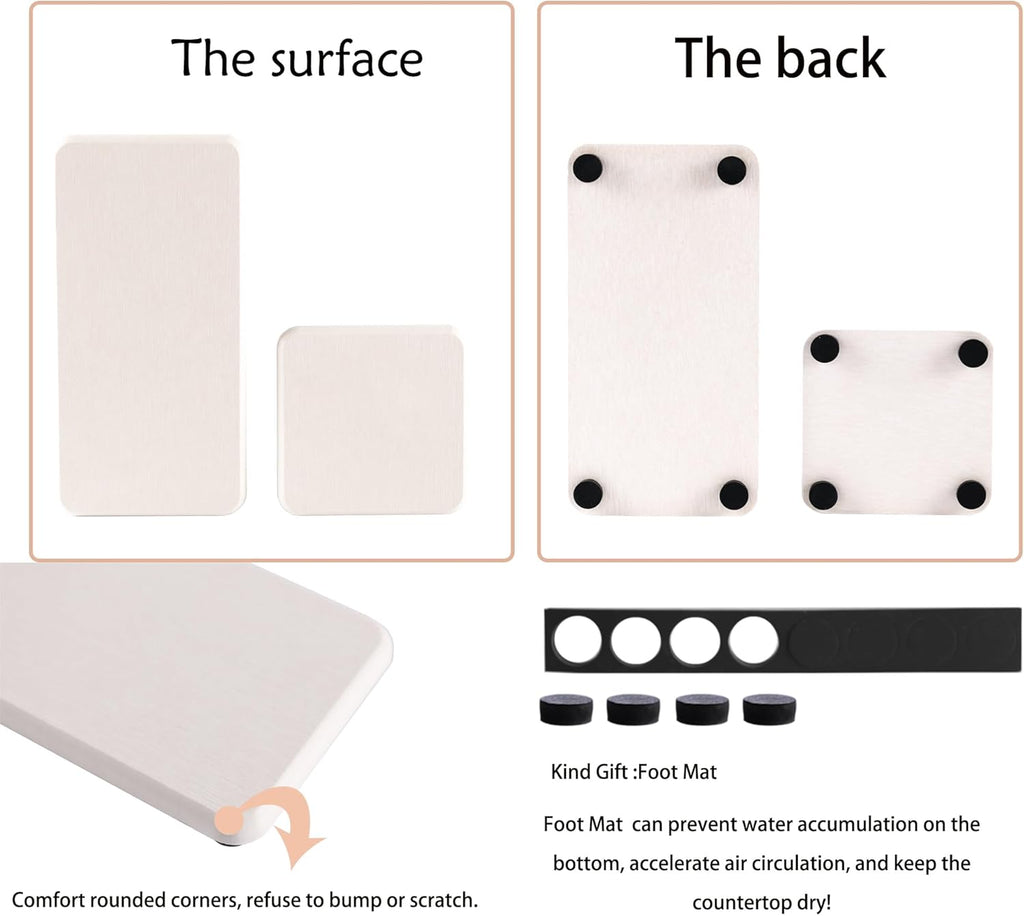 Set of 4 Water Absorbent Stone Trays, Kitchen/Bathroom Soap Dish, Instant Dry Sink Organizers Used for Hand Soap & Plants & Toiletries in The Modern Home