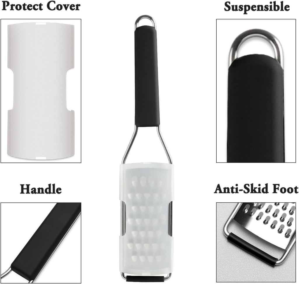 Cambom Cheese Grater Vegetable Shredder & Citrus Zester Lemon Zester for Parmesan Cheese, Vegetables, Zucchini, Nutmeg, Chocolate, Lemons, Hand Held Shredder Graters Stainless Steel Extra Coarse Blade