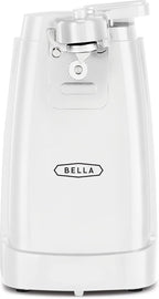 BELLA Electric Can Opener and Knife Sharpener, Multifunctional Jar and Bottle Opener with Removable Cutting Lever and Cord Storage, Stainless Steel Blade, White