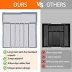 Silverware Organizer for drawer - Adjustable Kitchen Drawer Organizer Utensil Drawer Organizer, Expandable Silverware Tray for Drawer Utensil Organizer for Forks, Knives, Grey