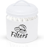 Coffee Filter Holder with Metal Lid – Coffee Filter Container for Countertop – Modern Organizer for Cone Filters – Coffe Bar Accessory for Kitchen Decor (white)