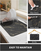 AMOAMI Coffee Mat - Hide Stain Rubber Backed Absorbent Dish Drying Mat for Kitchen Counter - Black & Gold