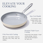 Nonstick Ceramic Frying Pan 8 Inch for Induction Cooktop - Non Toxic, PTFE/PFOA/PFAS Free, Oven & Dishwasher Safe up to 500°F - Non Stick Small Egg Skillet with Stay-Cool Handle - Cream