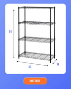 36" L×14" W×54" H Commercial Wire Shelving Unit Metal Shelf with 4 Tier Adjustable Layer Rack Strong Steel for Restaurant Garage Pantry Kitchen Garage，Black