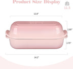 Enameled Cast Iron Loaf Pan with Lid, Dutch Oven for Homemade Bread Baking, 12.5x5.5 inch, 5Qt, Pink