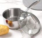 HOMICHEF Mirror Polished NICKEL FREE Stainless Steel 1.5 Quart / 6.5 Inch Sauce Pan with Glass Lid (No Toxic Non Stick Coating, Whole-Clad 3-Ply) Soup Pot Small Cooking Pot