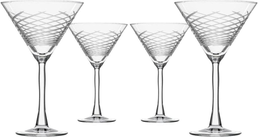 Rolf Glass Cyclone 10 Ounce Martini Glasses | Set of 4 Stemmed Cocktail Glasses | Proudly Made in the USA | Large Engraved Martini Glasses | Lead-Free Glass