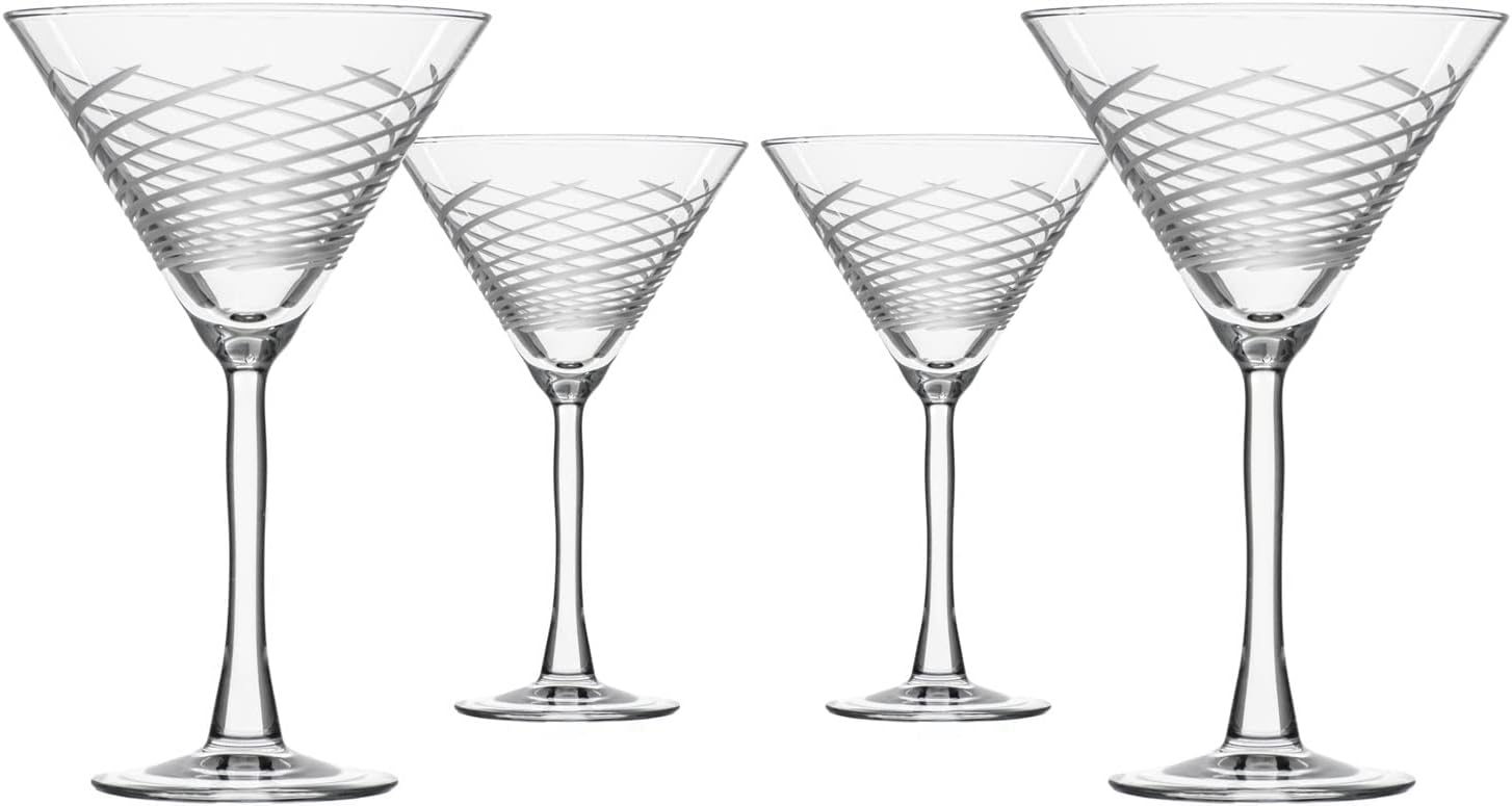 Rolf Glass Cyclone 10 Ounce Martini Glasses | Set of 4 Stemmed Cocktail Glasses | Proudly Made in the USA | Large Engraved Martini Glasses | Lead-Free Glass