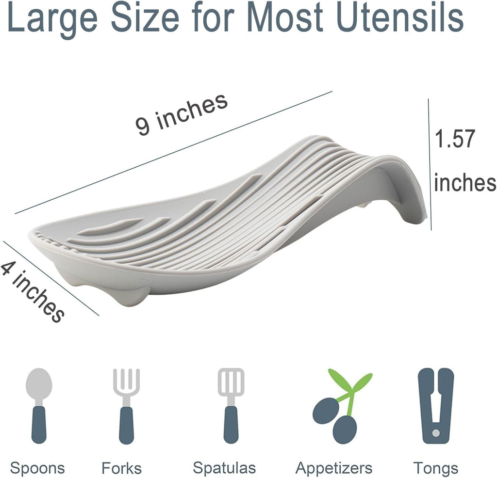 Stove Top Spoon Rest - Heat Resistant & Non-Slip Silicone Holder for Kitchen Counter, Large Cooking Utensil Res (Light Gray)