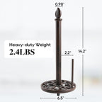 JOGREFUL Paper Towel Holder Stand, Cast Iron Kitchen Paper Towel Countertop Vintage Stand with Weighted-Base, Bathroom Organization for Family Standard Large Size Roll Paper, Leaf Top, Brown