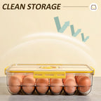 CottonColors Egg Holder for Fridge - 18 Container for Refrigerator, Plastic Organizer, Stackable Storage With Lids for Timer