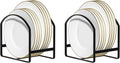 LINFIDITE 2 Pack Kitchen Plate Holder Organizer for Cabinet Space Saver Dinner Dish Plate Storage Rack Upright Dish Drying Racks Metal Dish Racks Stand for Cupboard and Countertop Large Black