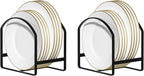 LINFIDITE 2 Pack Kitchen Plate Holder Organizer for Cabinet Space Saver Dinner Dish Plate Storage Rack Upright Dish Drying Racks Metal Dish Racks Stand for Cupboard and Countertop Large Black