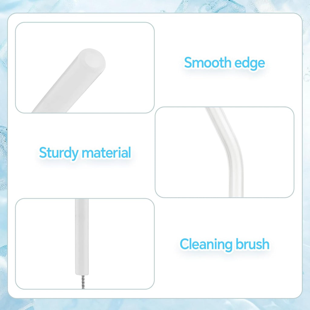 12 Pcs Reusable Glass Straws 8"x 8 mm Bent Glass Drinking Straws with Cleaning Brush for Tea, Smoothies, Milkshakes, Juices,Beverages(White jade)