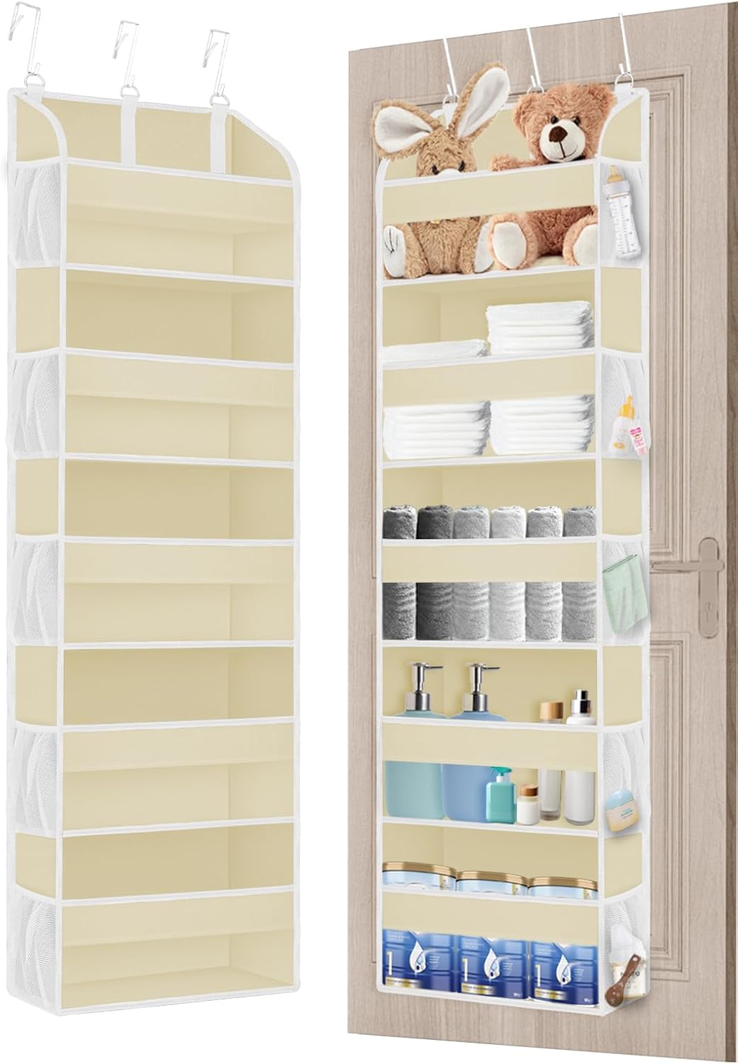 2 Pack Over The Door Storage Organizer with 5 Pockets 10 Mesh Pockets, 44 lbs Weight Capacity Door Hanging Organizers and Storage for Bedroom,Bathroom,Nursery,Kidroom,Babyroom