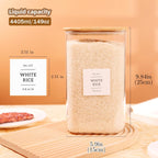 2 Pack Square Glass Flour and Sugar Containers with 132 Kitchen Pantry Labels - Thicken 149 FL OZ Large Glass Storage Jars with Airtight Bamboo Lid - Big Food Canisters for Rice, Pasta, Cookie