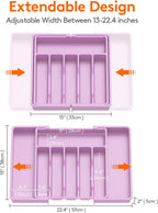 Lifewit Silverware Drawer Organizer, Expandable Utensil Tray for Kitchen, BPA Free Flatware and Cutlery Holder, Adjustable Plastic Storage for Spoons Forks Knives, Large, Purple