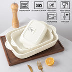 Sweejar Casserole Dishes for Oven, Ceramic Bakeware Set of 3, Lasagna Pan Deep with Handle, Rectangular Baking Pan Set, 9x13 Baking Dish for Cooking, Banquet and Daily Use (Beige)