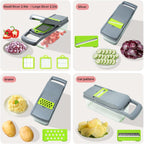 Vegetable Chopper Kit, Stainless Steel Blades, with Veggie Pusher, Grating & Pattern Cutting Blades, Catch Basin & Wash Basket, Safety Lock, Dishwasher Safe Kitchen Gadget