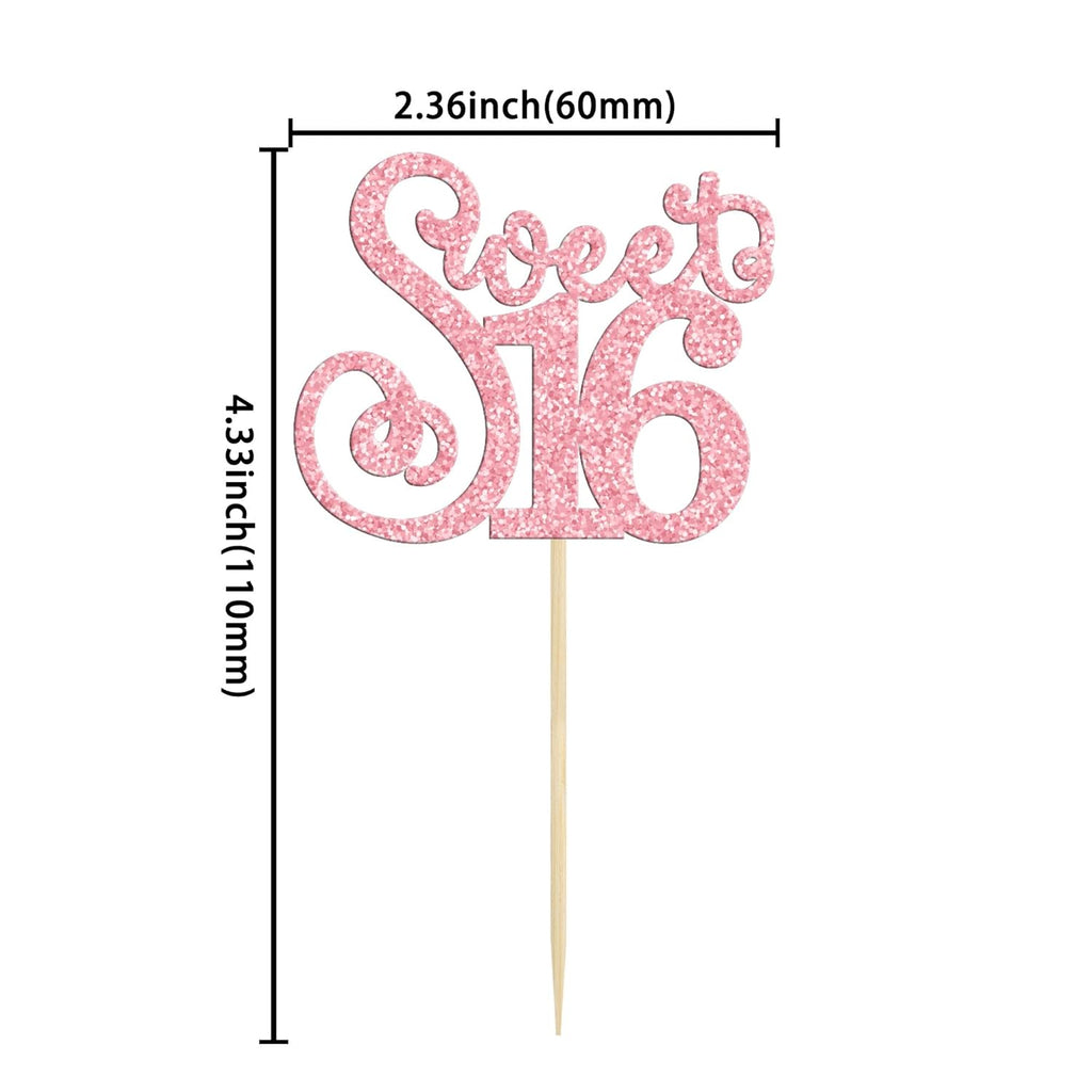 Gyufise 24 Pack Happy Sweet 16 Cupcake Toppers Glitter Sixteen 16th Birthday Cupcake Picks Cheers to 16 Years Old Cupcake Decorations for 16th Birthday Anniversary Party Cake Decorations Supplies Pink