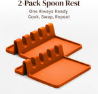 Silicone Spoon Rest for Stove Top with Drip Pad (Two Pack) - Heat Resistant BPA Free Utensil Rest & Spoon Holder for Kitchen Counter - Grill Utensil Holder - Spatula Holder, Tongs, Ladle