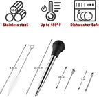JY COOKMENT Stainless Steel Turkey Baster Baster Syringe for Cooking Meat Injector Set with 2 Marinade Needles 1 Cleaning Brush for Home Baking Kitchen Tool
