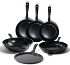 Alva Energy 6-Piece Ceramic Nonstick Frying Pan Set, PFAS/PTFE-Free – 8", 9.5", 11" Fry Pans, 12" Wok + 11" Crepe Pan, Stay-Cool Handles, Induction & Gas Compatible, Lightweight & Dishwasher Safe