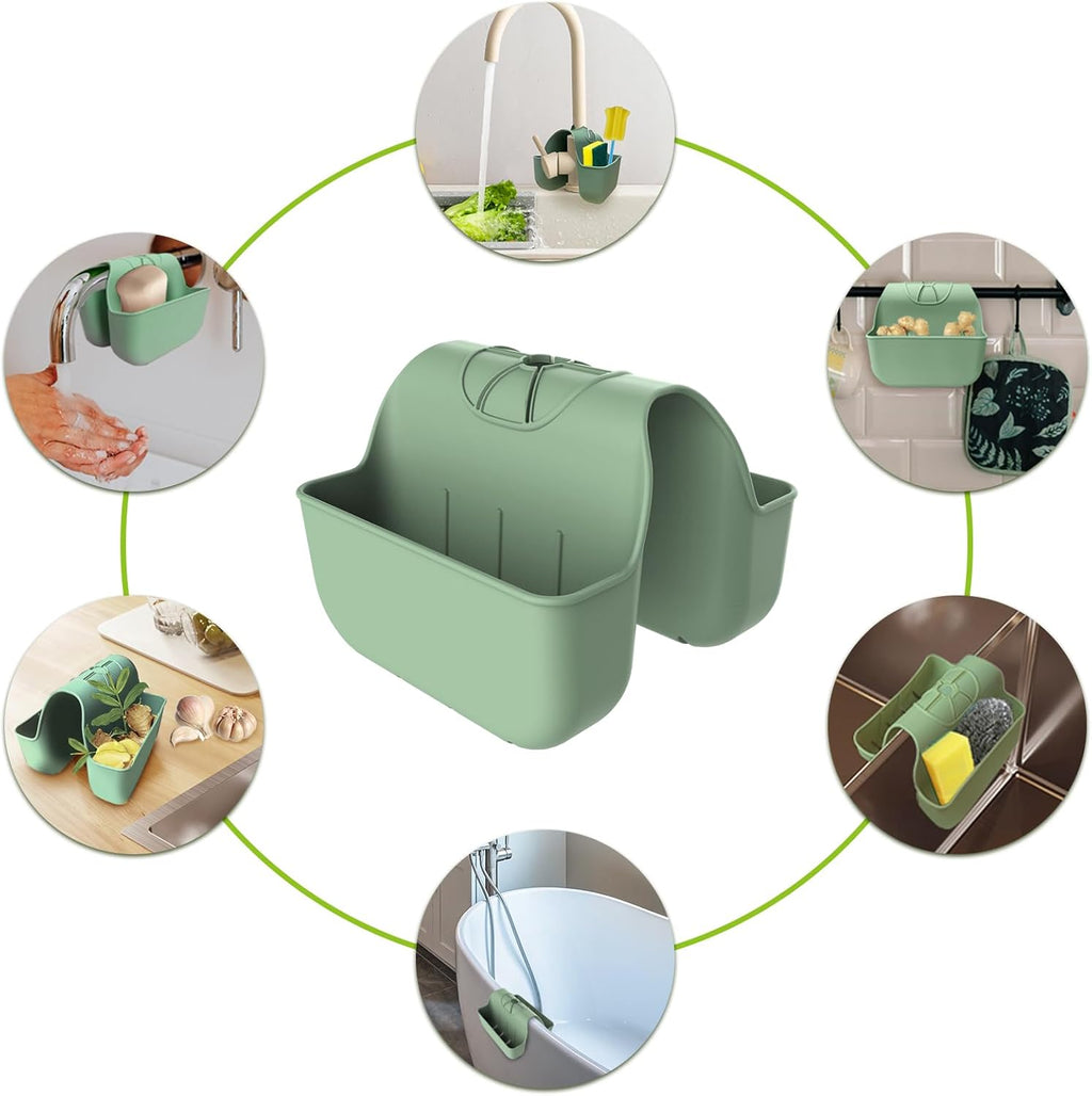 Sponge Holder for Kitchen Sink, Silicone Sink Saddle Caddy Organizer Rack, Sponges Holder Over Faucet, Hanging Kitchen Organizer Accessories Rack Basket Green