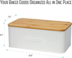White Bread Box for Kitchen Countertop, Small Storage Container with Bamboo Lid, Modern Kitchen Organizer for Sourdough, Buns, and Loaves, Bread Storage with Cutting Board Lid