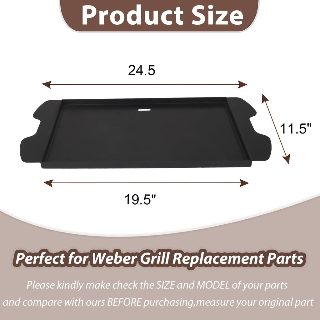 Weber Traveler Griddle Plate, Cast Iron, Black, Rectangular, 24.5'L x 11.5'W x 2'H, Fit for Weber Traveler Grills 9010001 9020001 9030001 9013001 9011701, Replacement Part 7034, with Carry Bag