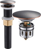 Bathroom Sink Drain, Vessel Sink Pop Up Drain with Detachable Basket Stopper,Anti-Explosion and Anti-Clogging Drain Strainer, Sink Drain Assembly Without Overflow Oil Rubbed Bronze, REGALMIX RWF082C