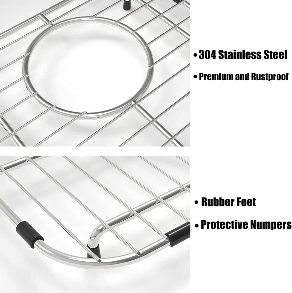 Orgneas Sink Protectors for Kitchen Sink, Universal Double Bowl Sink Bottom Grid 13.2"x11.6"x1.25", 304 Premium Stainless Steel Kitchen Sink Protector Grid Sink Grate Rack Centered Drain 2 Packs